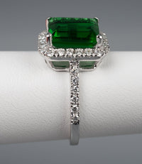 3 CT Emerald Cut Emerald Green Diamond 925 Sterling Silver Halo Unisex Engagement Ring