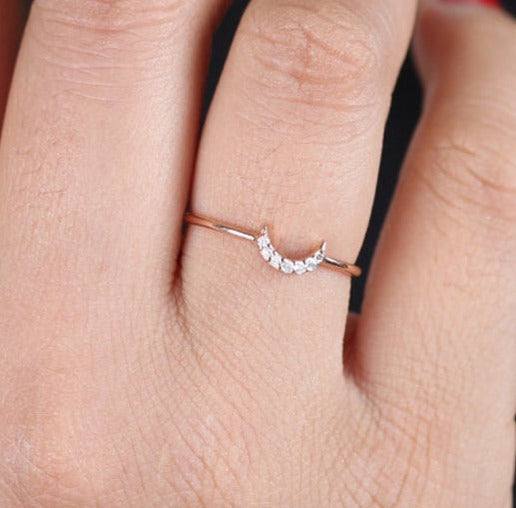 0.05 CT Round Cut Diamond 925 Sterling Silver Women Anniversary Moon Ring