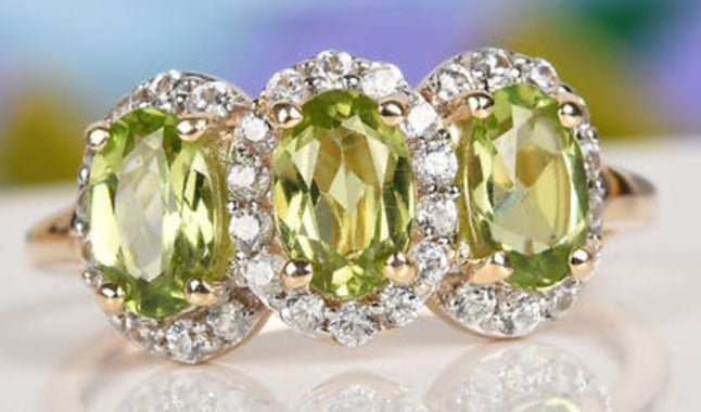 1 CT Oval Cut Green Peridot 3 Stone Diamond 925 Sterling Silver Unisex Victorian Engagement Ring