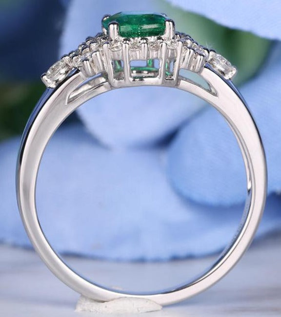 1 CT Cushion Cut Green Emerald Diamond 925 Sterling Sliver Women Anniversary Halo Ring Gift For Her