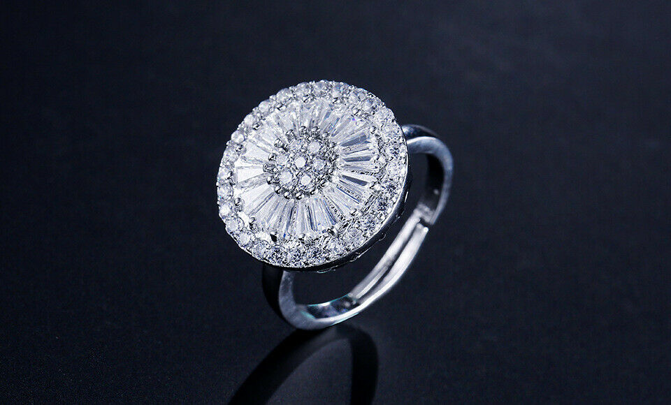 3.00 Ct Round & Baguette Cut Diamond Cluster Floral Wedding Band Ring In 925 Sterling Silver