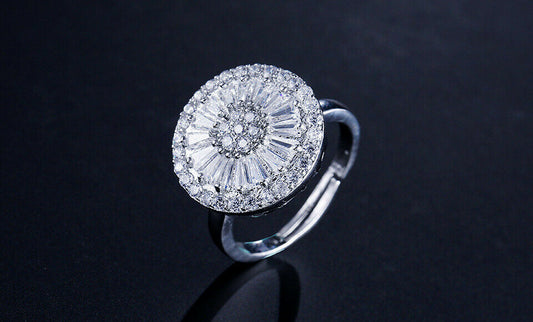 3.00 Ct Round & Baguette Cut Diamond Cluster Floral Wedding Band Ring In 925 Sterling Silver