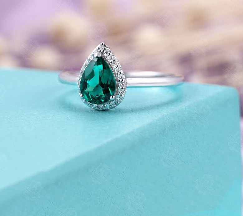 1 CT Pear Cut Emerald Diamond 925 Sterling Silver Women Halo Anniversary Ring