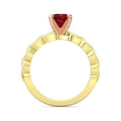 atjewels Round Cut Red Ruby & White CZ .14K Two Tone Gold On 925 Sterling Silver Solitaire with Accents Ring For Women's and Girl's For MOTHER'S DAY SPECIAL OFFER - atjewels.in