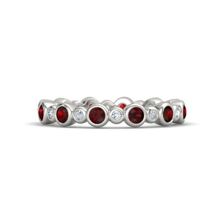 Red Garnet and White 14k White Gold Over .925 Sterling Seed & Pod Eternity Band Ring MOTHER'S DAY SPECIAL OFFER - atjewels.in