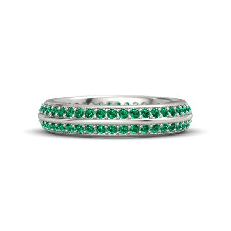atjewels 14 White Gold Over .925 Sterling Silver Round Green Emerald Double Pave Band Ring MOTHER'S DAY SPECIAL OFFER - atjewels.in