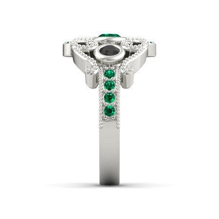 14k White Gold Over 925 Sterling Silver Round Cut Green Emerald & Black Cubic Zirconia Diamond Princess Engagement Wedding Ring - atjewels.in