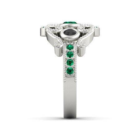 14k White Gold Over 925 Sterling Silver Round Cut Green Emerald & Black Cubic Zirconia Diamond Princess Engagement Wedding Ring - atjewels.in
