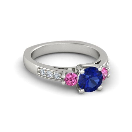 atjewels Round Blue Sapphire in 14K White Gold Over Sterling Solitaire W/Accents Ring MOTHER'S DAY SPECIAL OFFER - atjewels.in