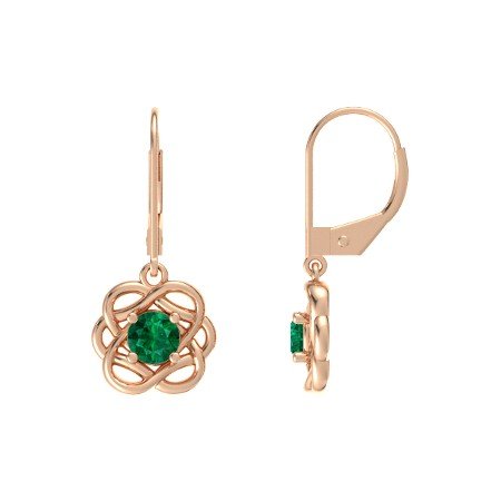 1/4 Ct 14k Rose Gold Over 925 Sterling Silver Round Cut Green Emerald Knotted Vines Engagement Earrings For Women's - atjewels.in