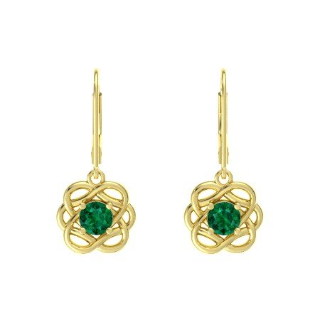 14k Yellow Gold Over Sterling Round Cut Green Emerald Knotted Vines Earrings For Women's MOTHER'S DAY SPECIAL OFFER - atjewels.in