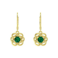 14k Yellow Gold Over Sterling Round Cut Green Emerald Knotted Vines Earrings For Women's MOTHER'S DAY SPECIAL OFFER - atjewels.in