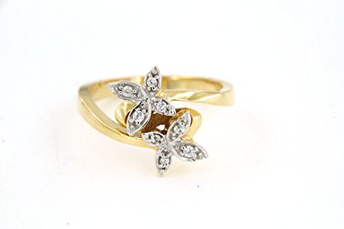 atjewels 0.19 CT 14K Yellow Gold Over 925 Sterling Round Cut With White Cubic Zirconia Bypass Flower Ring MOTHER'S DAY SPECIAL OFFER - atjewels.in
