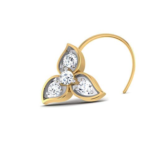 ATJewels 14K Yellow Gold Over 925 Sterling Silver with Round Cut White Cubic Zirconia Diamond Three Petal Shape Nose Pin for Women Girls Daily Wear - atjewels.in