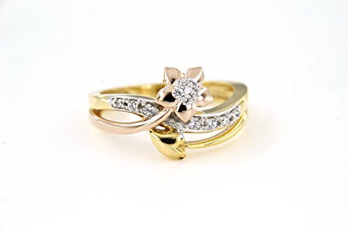 atjewels 0.27 CT White Cubic Zirconia with 14K Three tone Gold Over 925 Silver Round Cut Flower and Leaf Bypass Ring MOTHER'S DAY SPECIAL OFFER - atjewels.in