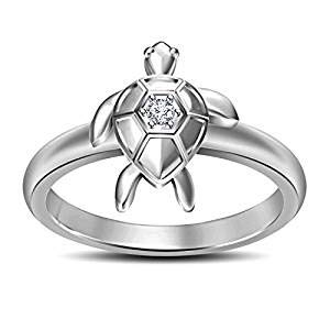 Anopchand Tilokchand Jewellers 14k White Gold Over 925 Sterling Silver Round Cubic Zirconia Tortoise Ring for Mens and Womens - atjewels.in