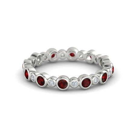 Red Garnet and White 14k White Gold Over .925 Sterling Seed & Pod Eternity Band Ring MOTHER'S DAY SPECIAL OFFER - atjewels.in