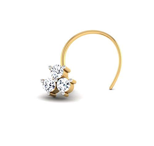 ATJewels 14K Yellow Gold Over 925 Sterling Silver with Round Cut White Cubic Zirconia Diamond Three-Stone Nose Pin for Women Girls Daily Wear - atjewels.in