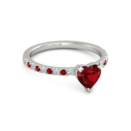 atjewels 925 Sterilng Silver Heart Shape Garnet & Round Cut White CZ Band Ring MOTHER'S DAY SPECIAL OFFER - atjewels.in