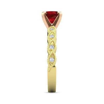 atjewels Round Cut Red Ruby & White CZ .14K Two Tone Gold On 925 Sterling Silver Solitaire with Accents Ring For Women's and Girl's For MOTHER'S DAY SPECIAL OFFER - atjewels.in