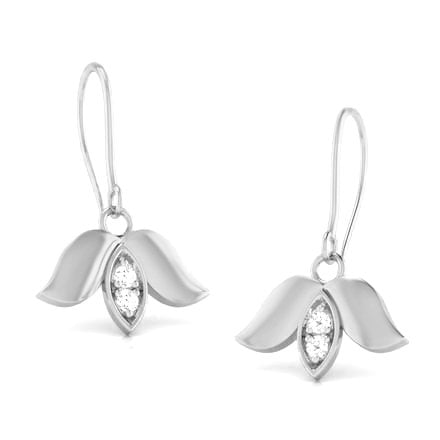 atjewels Round White Zirconia in 925 Sterling Silver Lakshmi Lotus Hook Earrings MOTHER'S DAY SPECIAL OFFER - atjewels.in