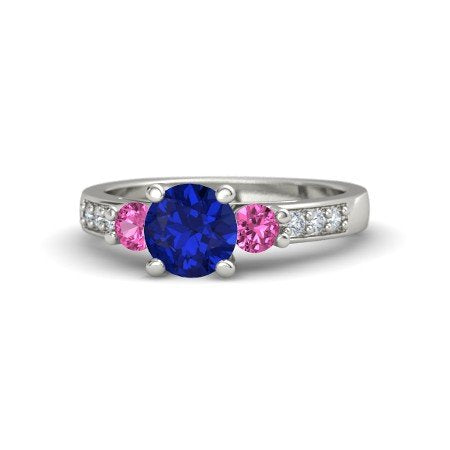 atjewels Round Blue Sapphire in 14K White Gold Over Sterling Solitaire W/Accents Ring MOTHER'S DAY SPECIAL OFFER - atjewels.in
