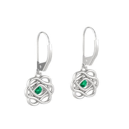 14k White Gold Over Sterling Round Cut Green Emerald Knotted Vines Earrings For Women's MOTHER'S DAY SPECIAL OFFER - atjewels.in
