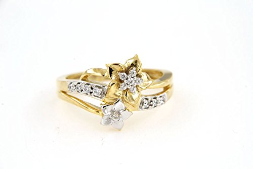 atjewels 0.29 CT 14K Yellow and White Gold Plated On 925 Sterling Silver Round Cut With White Zirconia Twotone Flower Ring MOTHER'S DAY SPECIAL OFFER - atjewels.in
