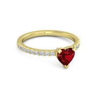 atjewels 14K Yellow Gold Plated on .925 Sterilng Silver Heart Shape Garnet & Round Cut White CZ Band Ring MOTHER'S DAY SPECIAL OFFER - atjewels.in