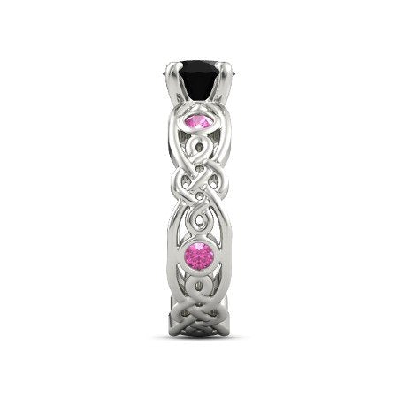 atjewels 14K White Gold Over Sterling Black and Pink Sapphire Solitaire Engagement Ring For Women's MOTHER'S DAY SPECIAL OFFER - atjewels.in