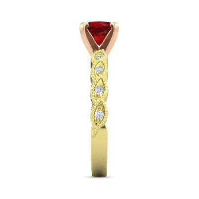 atjewels Round Cut Red Ruby & White CZ .14K Two Tone Gold On 925 Sterling Silver Solitaire with Accents Ring For Women's and Girl's For MOTHER'S DAY SPECIAL OFFER (6.0)MOTHER'S DAY SPECIAL OFFER - atjewels.in