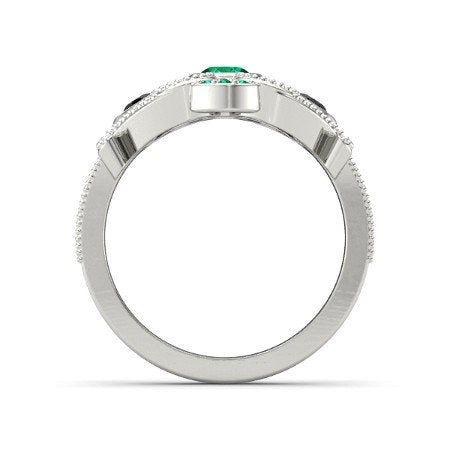 14k White Gold Over 925 Sterling Silver Round Cut Green Emerald & Black Cubic Zirconia Diamond Princess Engagement Wedding Ring - atjewels.in