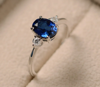 1 CT Oval Cut Blue Sapphire White Gold Over On 925 Sterling Silver Three Stone Engagement Ring