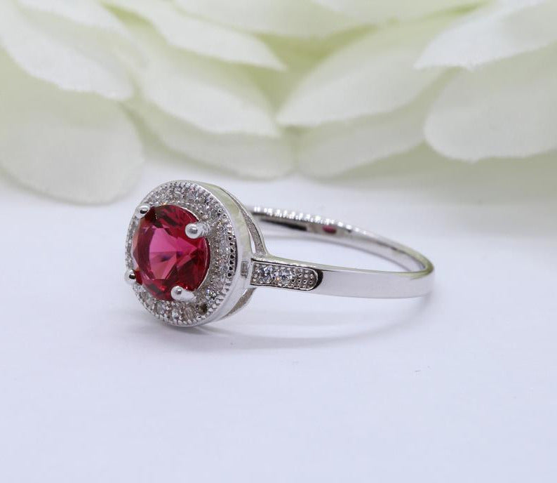 1 CT Round Cut Tourmaline & CZ Diamond 925 Sterling Silver Halo Engagement Ring
