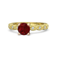 atjewels Round Cut Red Ruby & White CZ .14K Two Tone Gold On 925 Sterling Silver Solitaire with Accents Ring For Her - atjewels.in