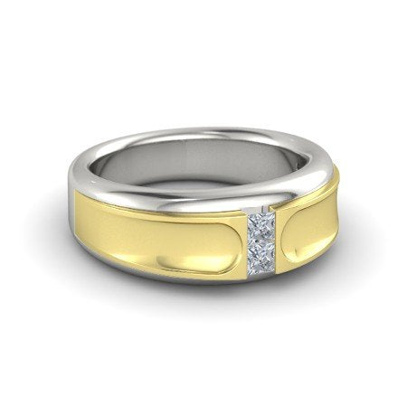 atjewels Princess Cut CZ Band Ring In 18K Yellow & White Gold Over Sterling Silver For Men's MOTHER'S DAY SPECIAL OFFER - atjewels.in