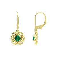 14k Yellow Gold Over Sterling Round Cut Green Emerald Knotted Vines Earrings For Women's MOTHER'S DAY SPECIAL OFFER - atjewels.in