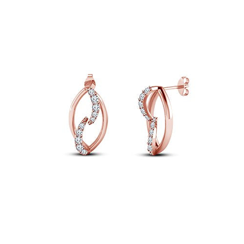 atjewels Round White CZ 14K White Gold Plated on Sterling Silver Glittering Frond Stud Earrings For Women's MOTHER'S DAY SPECIAL OFFER - atjewels.in