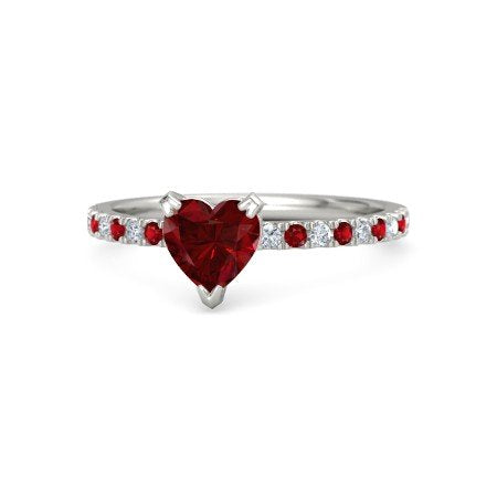 atjewels 925 Sterilng Silver Heart Shape Garnet & Round Cut White CZ Band Ring MOTHER'S DAY SPECIAL OFFER - atjewels.in