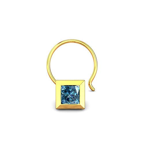 ATJewels 14K Yellow Gold Over 925 Sterling Silver with Princess Cut Aqua Aquamarine Halo Nose Pin for Women Girls Daily Wear - atjewels.in