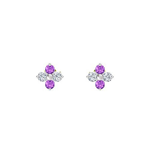 atjewels 14K White Gold Over 925 Sterling Silver Round Green Emerald & White CZ Flower Stud Earrings MOTHER'S DAY SPECIAL OFFER - atjewels.in