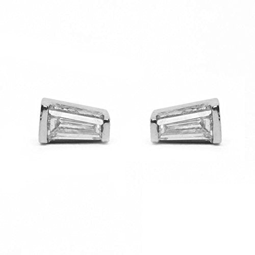 atjewls .925 Sterling Silver Taper Cut White Diamond Solitaire Stud Earrings - atjewels.in