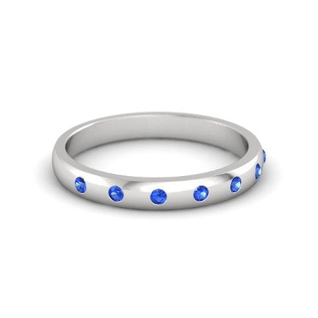 White Gold Plated on 925 Sterling Round Cut Blue Sapphire Band Ring For Women MOTHER'S DAY SPECIAL OFFER - atjewels.in
