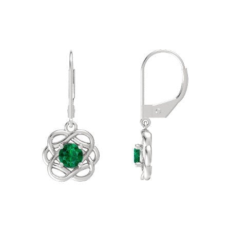 14k White Gold Over Sterling Round Cut Green Emerald Knotted Vines Earrings For Women's MOTHER'S DAY SPECIAL OFFER - atjewels.in