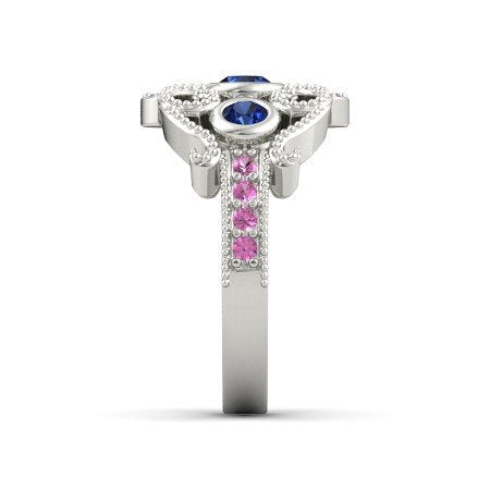 atjewels 14k White Gold On 925 Silver Blue and Pink Sapphire Disney Princess Mulan Engagement Ring MOTHER'S DAY SPECIAL OFFER - atjewels.in