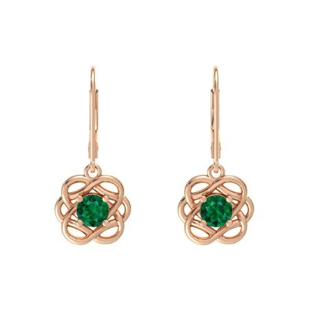 1/4 Ct 14k Rose Gold Over 925 Sterling Silver Round Cut Green Emerald Knotted Vines Engagement Earrings For Women's - atjewels.in