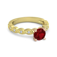 atjewels Round Cut Red Ruby & White CZ .14K Two Tone Gold On 925 Sterling Silver Solitaire with Accents Ring For Her - atjewels.in