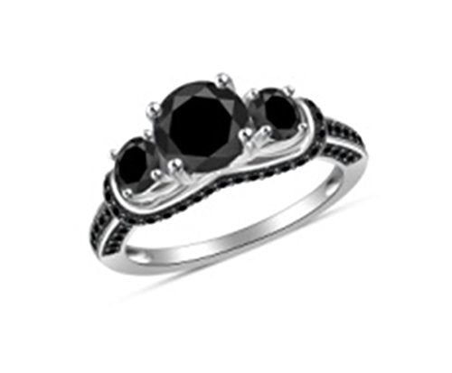 atjewels Black CZ 18K White Gold Over .925 Sterling Silver Three Stone Ring US SIze 7 MOTHER'S DAY SPECIAL OFFER - atjewels.in