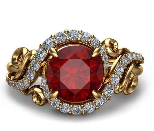 1 CT 925 Sterling Silver Red Ruby Round Cut Diamond Women Engagement Ring