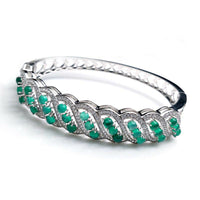 10 CT Round Cut Green Agate & Diamond 14k White Gold Over Hinged Bangle Bracelet - atjewels.in